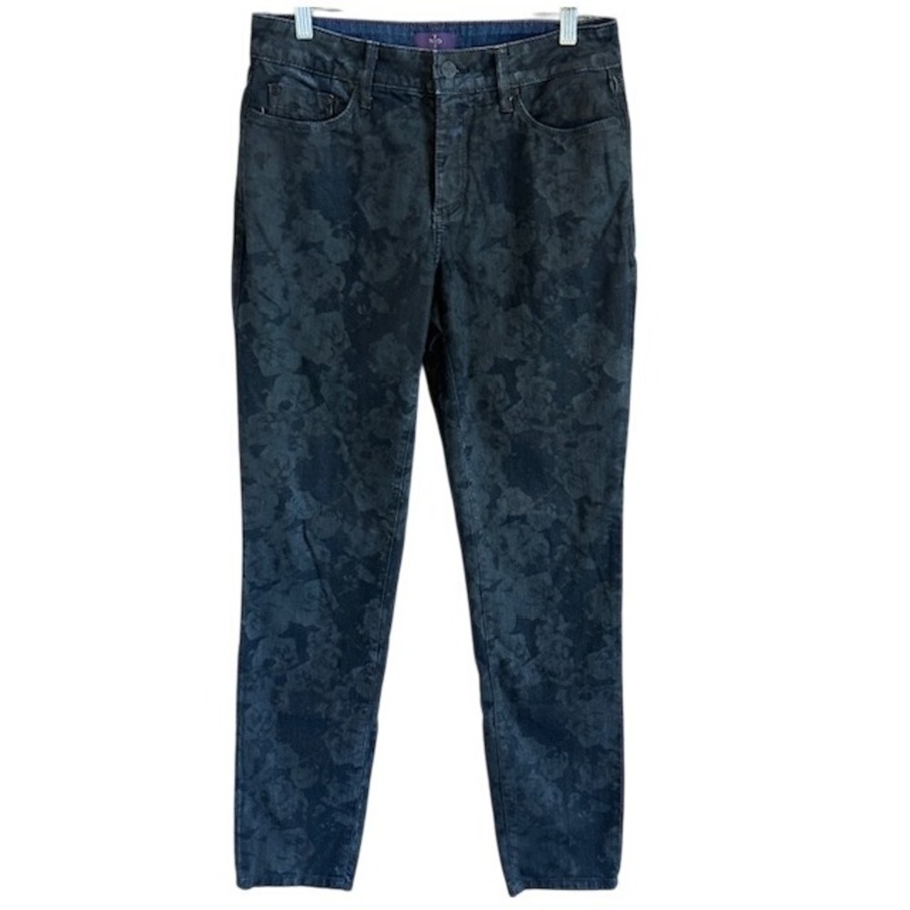 NYDJ Women's Black Gray Marble Floral Print Legging Jeans 6 Stretch Lift Tuck